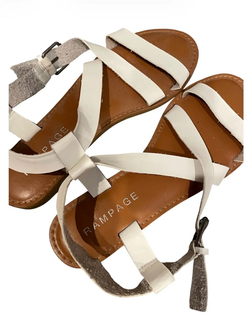 Rampage White & Tan Strappy Flat Sandals